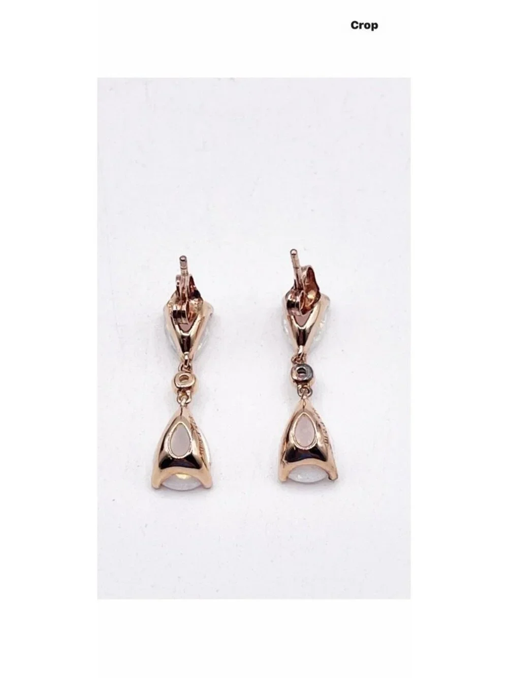 925 Sterling Silver Rose Gold Plated White Fire Opal Pear Drop Dangle Earrings